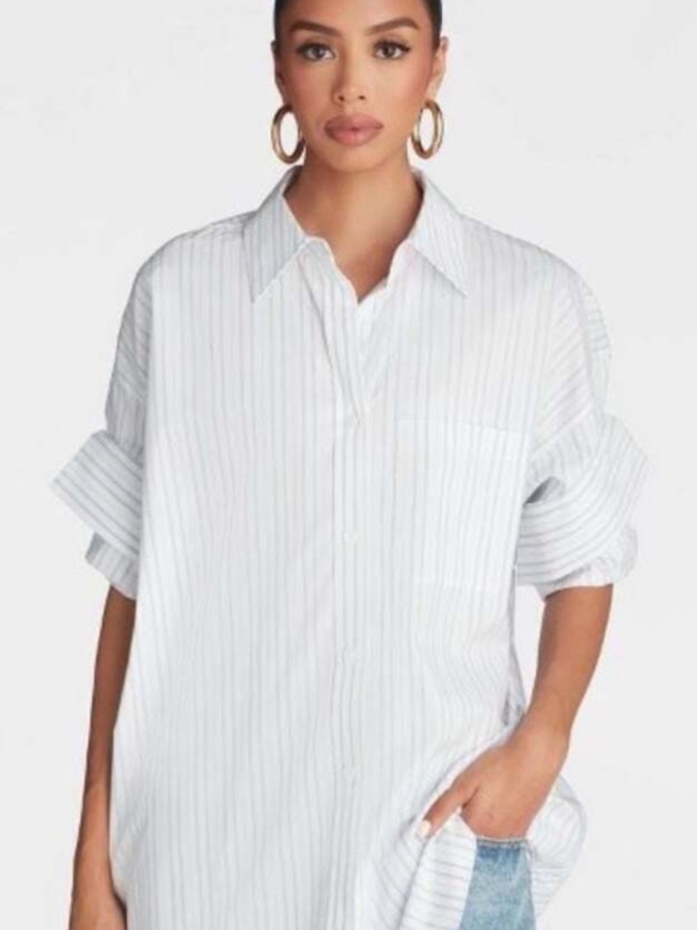 KBB by KAHLANA Women's Short Sleeve Button-Down 'The Tucked Sleeve Shirt' -